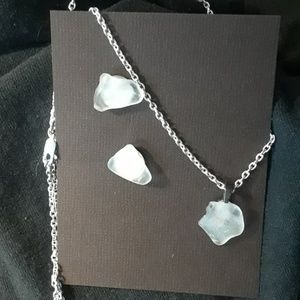 white sea glass  pierced earrings and neckless